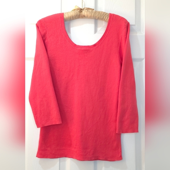 Repeat 100% Cotton 3/4 Sleeve Scoop Neck Top | Coral Red | M Quiet Luxury - Picture 2 of 12